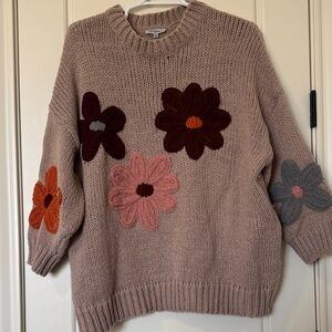 Polagram Beige Sweater with Colorful Floral Patterns